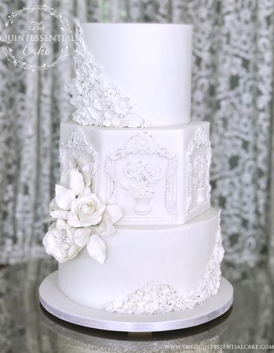 TQC Bas Relief & Roses Wedding Cake | The Quintessential Cake | Chicago | Luxury Wedding Cakes | The Armour House