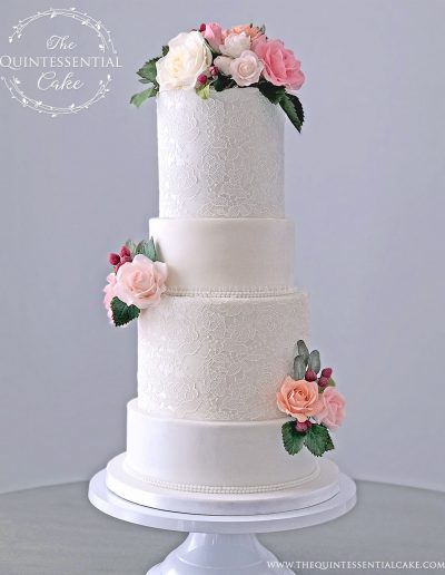 TQC Damask Lace Wedding Cake | The Quintessential Cake | Chicago | Luxury Wedding Cakes | Lake Ellyn Boathouse | Glen Ellyn