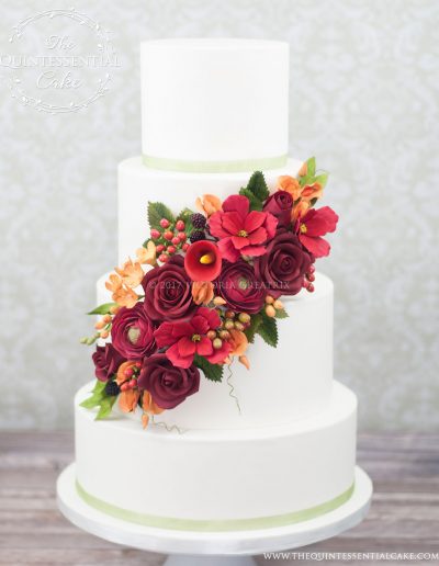 Fall Wedding Cake with Sugar Flowers | The Quintessential Cake | Chicago | Luxury Wedding Cakes | Garfield Park Conservatory