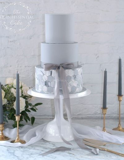 Modern Grey Wedding Cake with Marble Tiling | The Quintessential Cake | Chicago | Luxury Wedding Cakes | Company 251