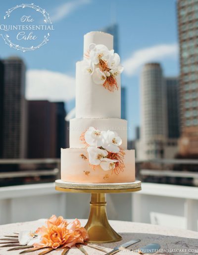 TQC Orange Water Color & Orchid Wedding Cake | The Quintessential Cake | Chicago | Luxury Wedding Cakes | The Odyssey | Chicago Style Weddings Designer's Challenge | Chicago River