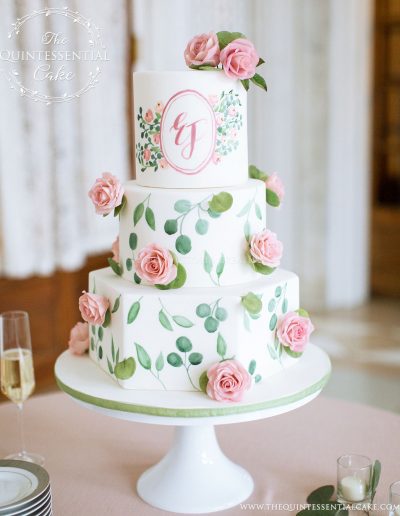 Hand Painted Cake with Sugar Roses | The Quintessential Cake | Chicago | Luxury Wedding Cakes | The Armour House