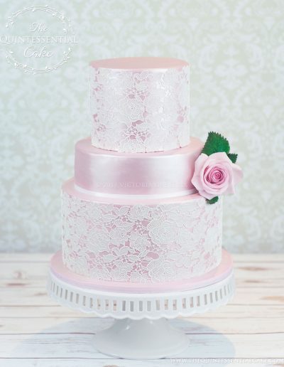 Pink Lace Wedding Cake | The Quintessential Cake | Chicago | Luxury Wedding Cakes